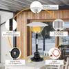 A patio heater is shown on a table with callouts highlighting its features. Náhľad obrázku produktu