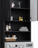 A cabinet for a washing machine, with shelves containing various items. Produktbild-Vorschau