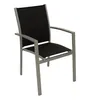 A single outdoor chair with a black fabric seat and back, and a silver-gray metal frame, is shown against a white background. Produktbild-Vorschau