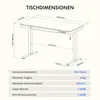 A diagram showing the dimensions and specifications of an adjustable desk. Produktbild-Vorschau