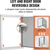 Collage showing details of a reversible door design for an outdoor kitchen, highlighting its installation and opening angles. Anteprima dell’immagine prodotto