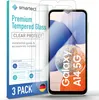 A product shot of a 3-pack of screen protectors for a Samsung Galaxy A14 5G phone, with the packaging prominently displayed. Produktbild-Vorschau
