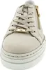A close-up, front-facing view of a beige sneaker with a platform sole and gold zipper detail. Náhled obrázku produktu