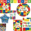 Partyset Bausteine Geburtstagsdeko bunt Kindergeburtstag Produktbild-Vorschau 3