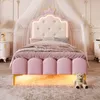 A child's princess-themed bed with a crown headboard and LED lighting. Anteprima dell’immagine prodotto