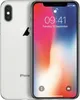 A silver iPhone X is shown from the front and back, with the screen displaying the time and date. Podgląd zdjęcia produktu