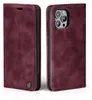 A burgundy flip case for an Apple iPhone 13 Pro is shown from the front and back. Produktbild-Vorschau