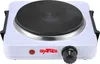 A white electric hot plate with a black heating element and a red power indicator light. Produktbild-Vorschau