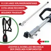 A marketing image showing parts of a multitool and a harness, with text highlighting features. Produktbild-Vorschau