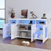 A white sideboard with LED lighting is displayed in a room with a window and wooden floor. Podgląd zdjęcia produktu
