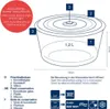 Diagram showing a food storage container with dimensions and usage instructions. Anteprima dell’immagine prodotto