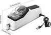 A white electric knife sharpener with dimensions indicated by text overlays. Náhled obrázku produktu