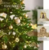 A decorated Christmas tree with golden ornaments and fairy lights, with close-up insets of ornament details. Náhled obrázku produktu