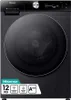 A front view of a black Hisense washing machine. Voir les images du produit