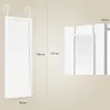 A full-length mirror with hanging hooks, shown both independently and mounted on a door, with dimensions indicated. Anteprima dell’immagine prodotto