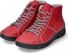 A pair of red lace-up boots with black soles, shown from a front-side angle on a white background. Produktbild-Vorschau