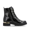A black patent leather boot with a crocodile texture and gold trim. Produktbild-Vorschau
