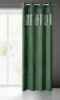 A green curtain with a decorative band hangs in front of a window. Produktbild-Vorschau