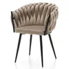 A single, beige upholstered chair with black legs, presented on a white background. Podgląd zdjęcia produktu