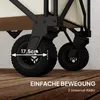 Close-up of the wheels of a garden wagon, with a measurement indicating the wheel size and text describing its features. Produktbild-Vorschau