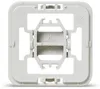 A close-up, studio shot of a white plastic electrical installation adapter, viewed from the front. Produktbild-Vorschau