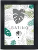 A black picture frame with a tropical leaf pattern inside. Produktbild-Vorschau