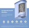 A cutaway view of a water filter cartridge is shown, with text describing its filtration capabilities and icons indicating what impurities it removes. The background is a gradient of light blue and white. Náhled obrázku produktu