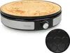 A crêpe maker with a crêpe on top and a separate crêpe plate with multiple small circles. Anteprima dell’immagine prodotto