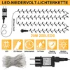 Diagram showing a low-voltage LED string light set with its components and features. Náhled obrázku produktu