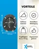 A marketing image showing a toilet seat with dimensions and feature icons. Produktbild-Vorschau
