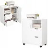 Collage of a white rolling cabinet with drawers and a shelf. Podgląd zdjęcia produktu