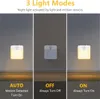 Three panels showing a night light in different modes: AUTO, OFF, and ON. Produktbild-Vorschau