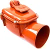 A close-up studio shot of an orange plastic backflow valve with a pipe attached. Náhľad obrázku produktu