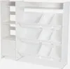 A white toy organizer with multiple bins and shelves. Produktbild-Vorschau
