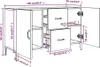 A line drawing diagram of a sideboard with dimensions indicated. Náhled obrázku produktu