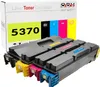 A set of four toner cartridges for a printer, displayed in front of their packaging box. Produktbild-Vorschau