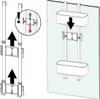 Diagram showing how to install a shower caddy on a glass door. Produktbild-Vorschau