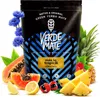 A bag of Verde Mate Green Yerba Mate is surrounded by tropical fruits and flowers. Produktbild-Vorschau