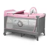 A pink and gray baby travel cot with a changing table attachment and a toy arch. Anteprima dell’immagine prodotto