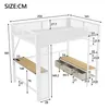 A diagram showing the dimensions of a loft bed with a desk. Produktbild-Vorschau