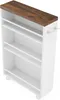 A slim, four-tier storage cart with a wooden top and a handle on the side, shown against a white background. Anteprima dell’immagine prodotto
