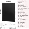 A black display frame with dimensions and package contents listed on the right. Anteprima dell’immagine prodotto