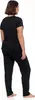Schwarzer Damen-Pyjama mit Spitze, lange Hose, kurzärmliges Produktbild-Vorschau 3