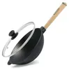 Wok Bratpfanne Ø24 cm 2,2 L aus Gusseisen mit Holzgriff Produktbild-Vorschau 1