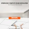 A split image showing a modern ceiling installation and a close-up of hands installing a ceiling tile. Podgląd zdjęcia produktu