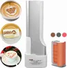 A collage of images showing a portable cake printer and examples of its use on coffee and cake, along with accessories. Podgląd zdjęcia produktu
