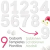 A collage of white number cutouts, meringues, flowers, and text in multiple languages. Anteprima dell’immagine prodotto