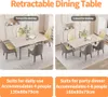 A dining table shown in two configurations: retracted and extended, with chairs around it. Produktbild-Vorschau