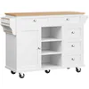 A white kitchen cart with a wooden top and silver handles is shown from the front. Anteprima dell’immagine prodotto