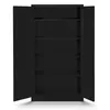 An open black metal cabinet with shelves. Produktbild-Vorschau
